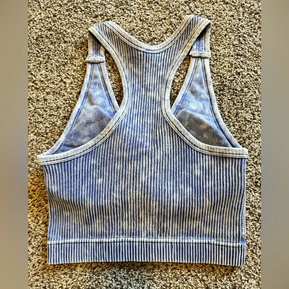 ZENANA• Ribbed Mineral Wash V Neck Bralette•Light Indigo•STYLE 6293A - Picture 3 of 3